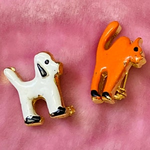 Vintage set broches Tiny Cat en Tiny Dog