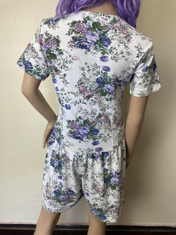 Purple Floral Vintage 90s Cotton Button Down Romp… - image 5