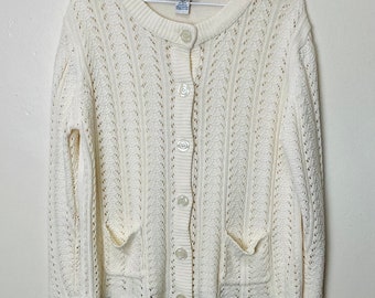 Cream Knit Vintage 90s Boxy Cardigan Sweater