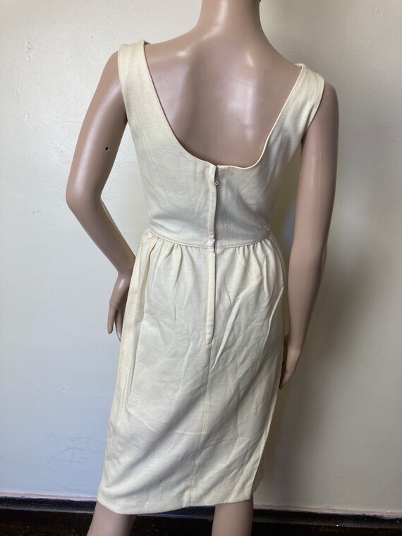 Cream Wool Vintage 50s Sheath Dress - image 5