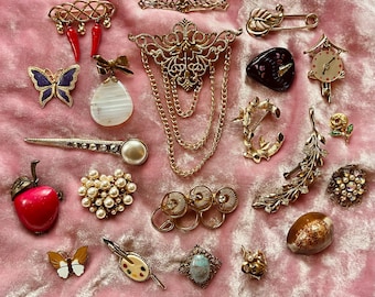 Pick One Vintage 60s-90s Warm Gold Tone Figural or Abstract Brooch