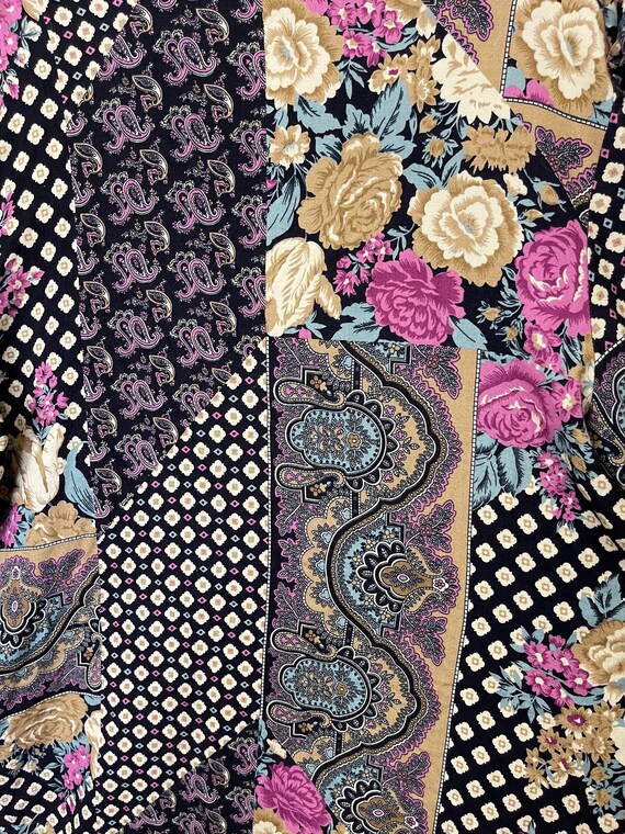 Patchwork Print 90s Open Front Botanical Blouse - image 6