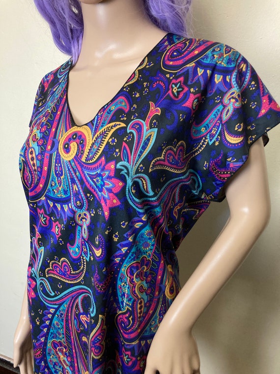 Jewel Tone Paisley Vintage 80s Mini Nightgown - image 3