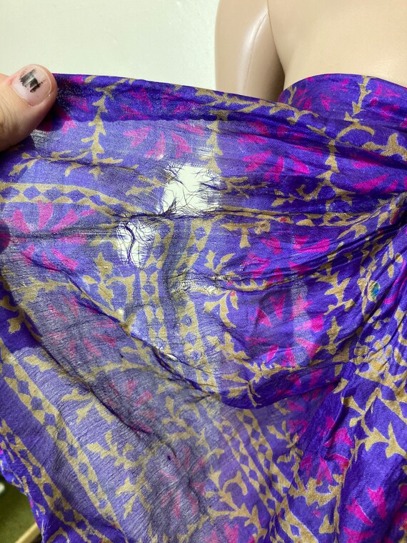 Violet Dyed Vintage Pure Silk Vibrant Oversize Sc… - image 10