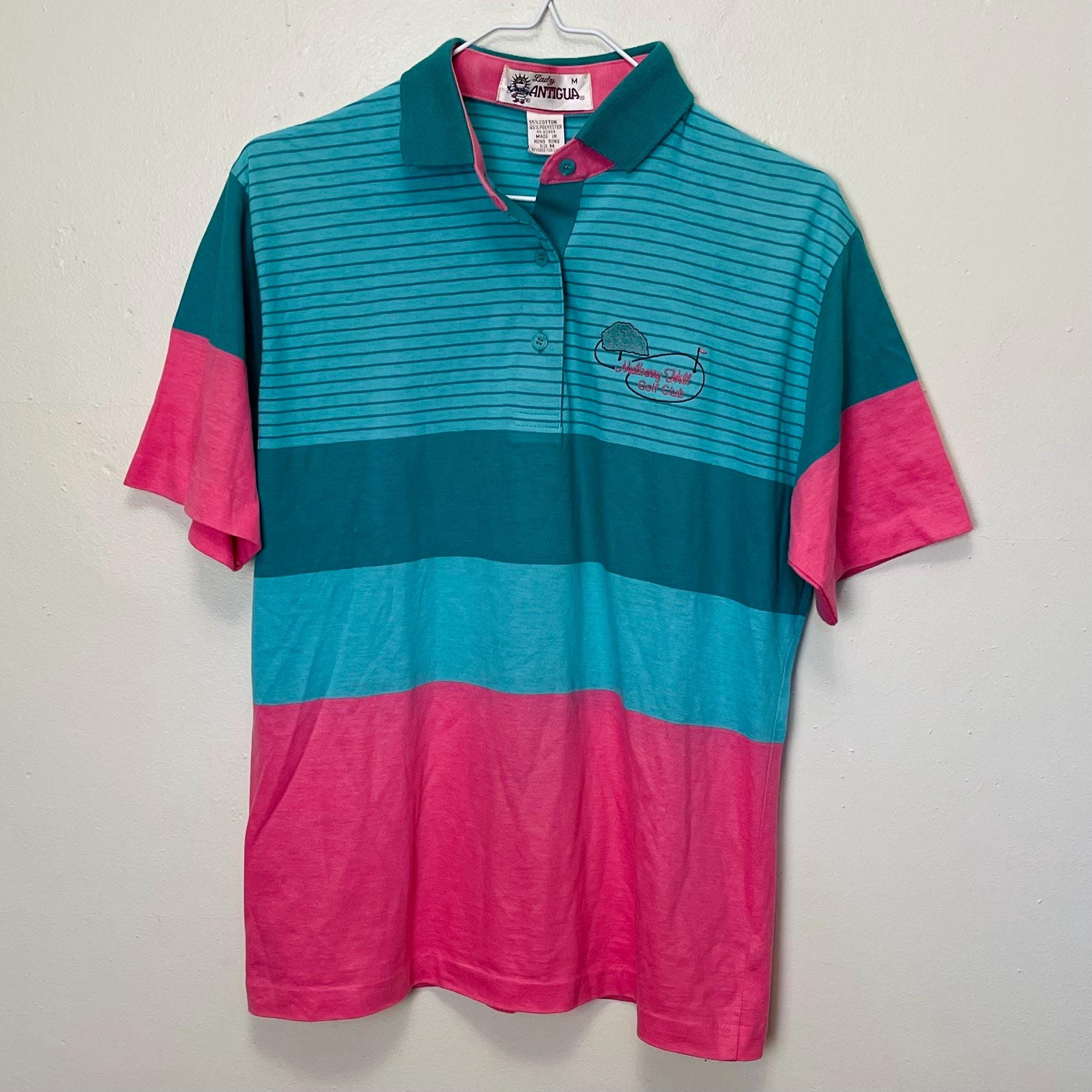 Pink and Teal 80s Vintage Tissue Thin Single Stitch Polo Shirt