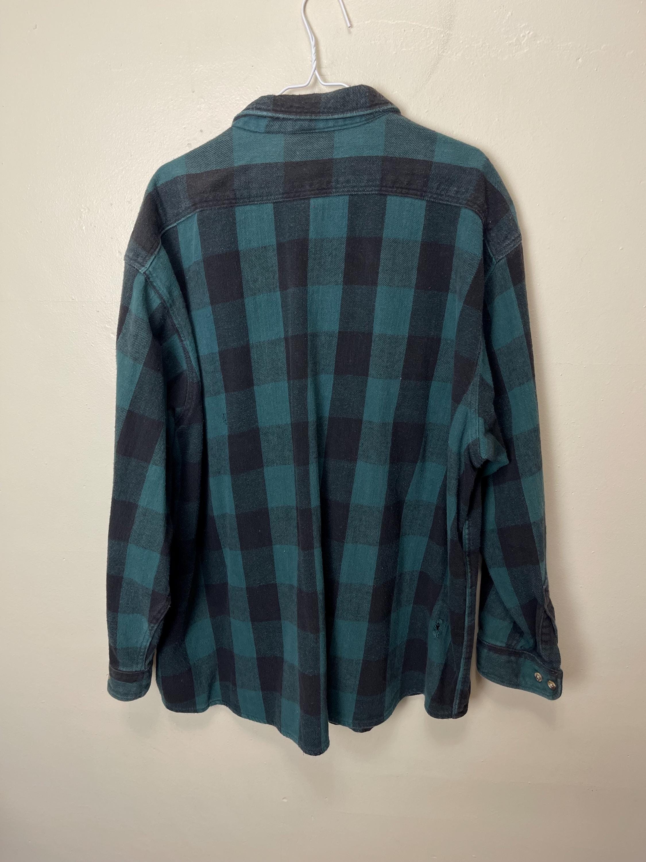Green and Black Buffalo Check Plaid Vintage 90s Grunge Cowboy 