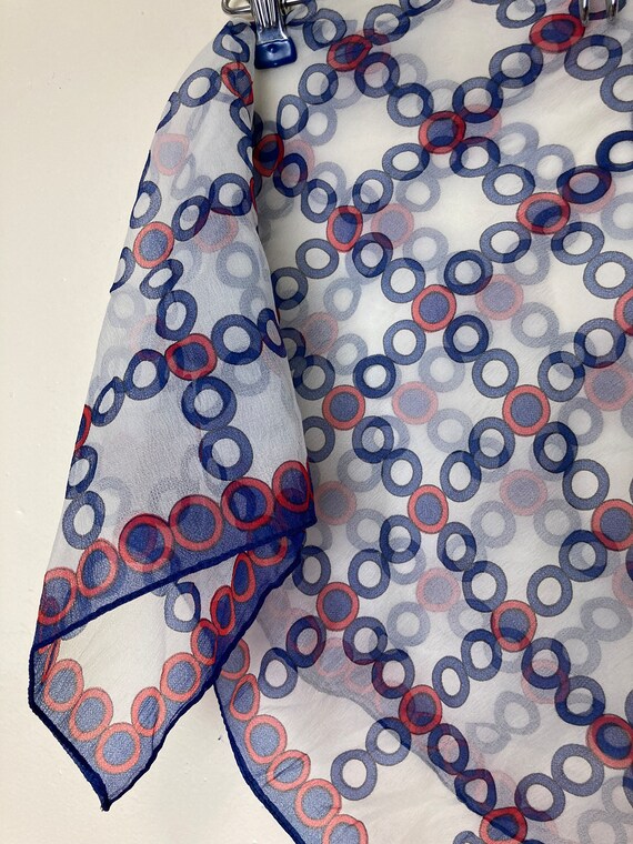 Red and Blue Circles Vintage 60s Mod Nylon Square… - image 2