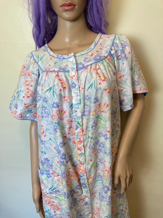 Pastel Daisy Vintage 80s Chore Dress Plus Size XL - image 9