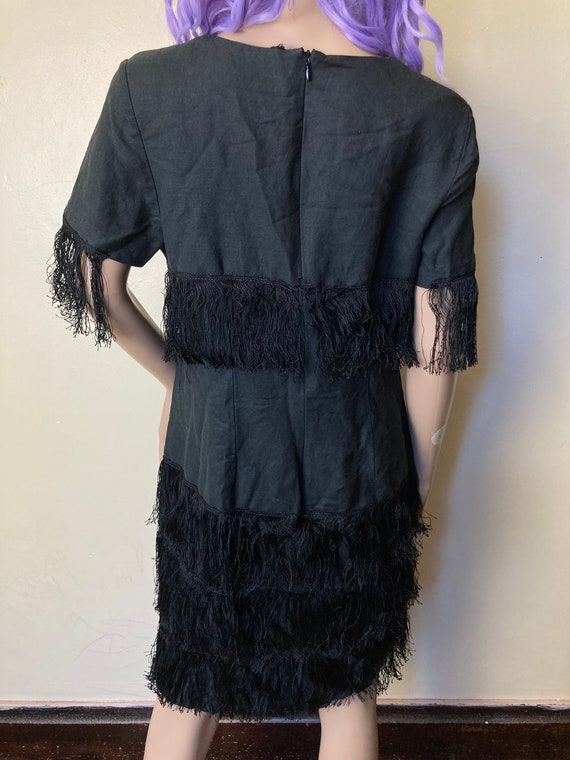 80s does 20s Vintage Fringed Black Ramie Blend Mi… - image 7