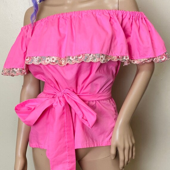 Hot pink off the shoulder ruffle top new arrivals