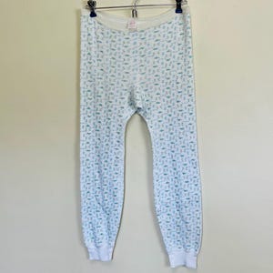 Blaue Blumen Print Vintage 80er Jahre Baumwoll Hose Lange Unterhose