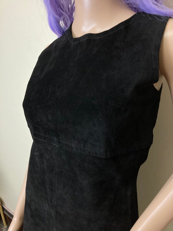 Black Leather Vintage 90s Sleeveless Shift Mini D… - image 5