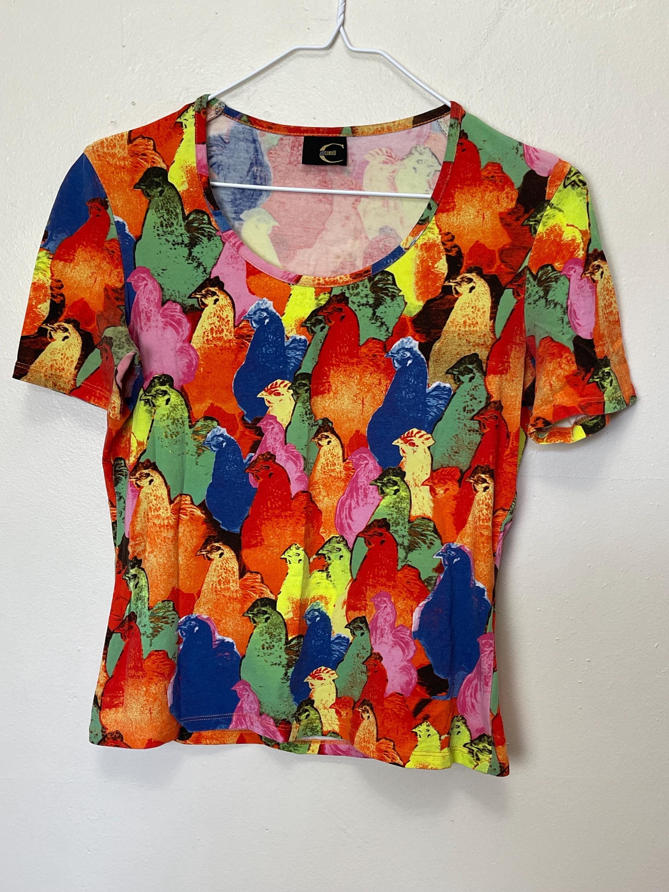 Just Cavalli Pop Art Vintage 90s Chicken Print Stretch Scoopneck