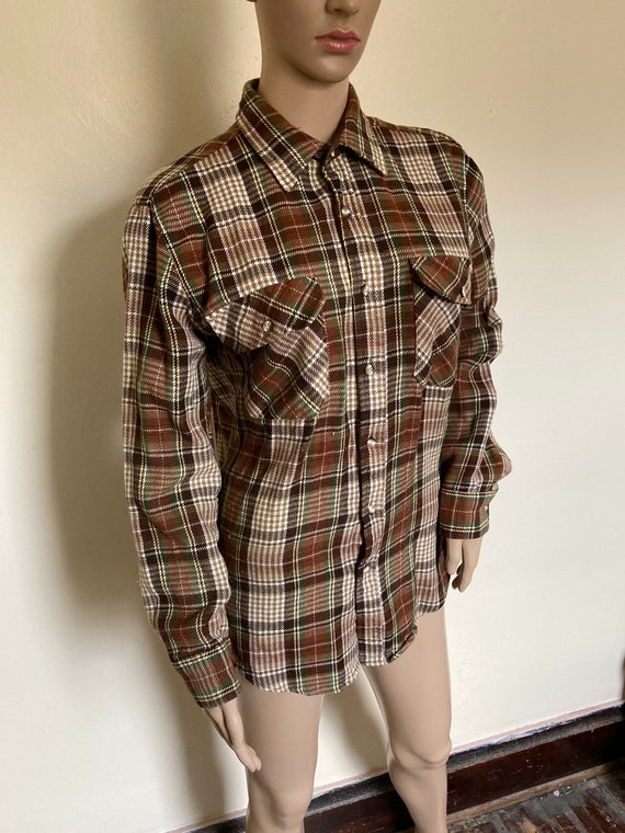 Western Plaid 70s Vintage Unisex Brown Shirt - image 4