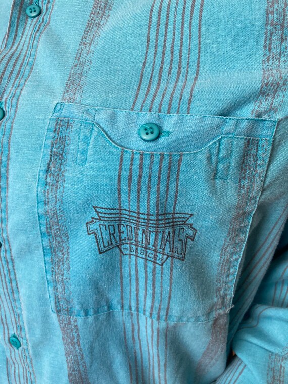 Teal Striped 80s Credentials Button Down Shirt - image 5