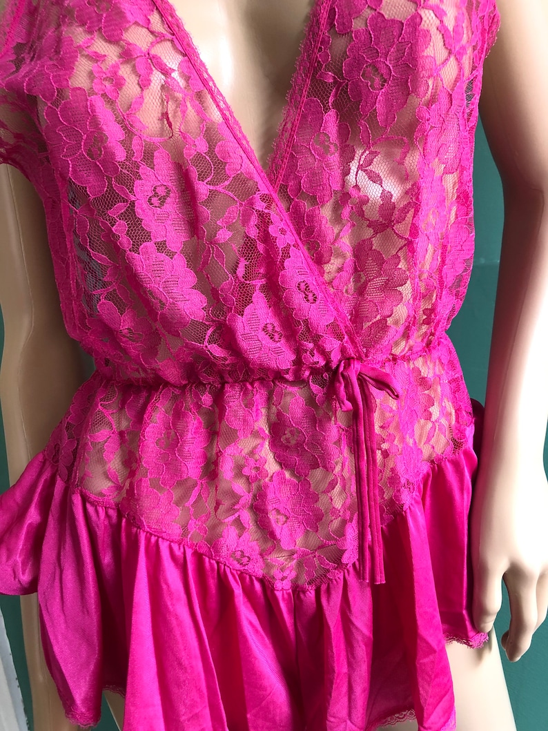 Vintage 80s Sheer Orchid Pink Lingerie Teddy