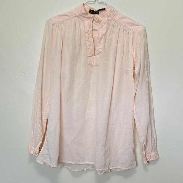 Peach Gauze Cotton 1970s Vintage Bohemian Blouse