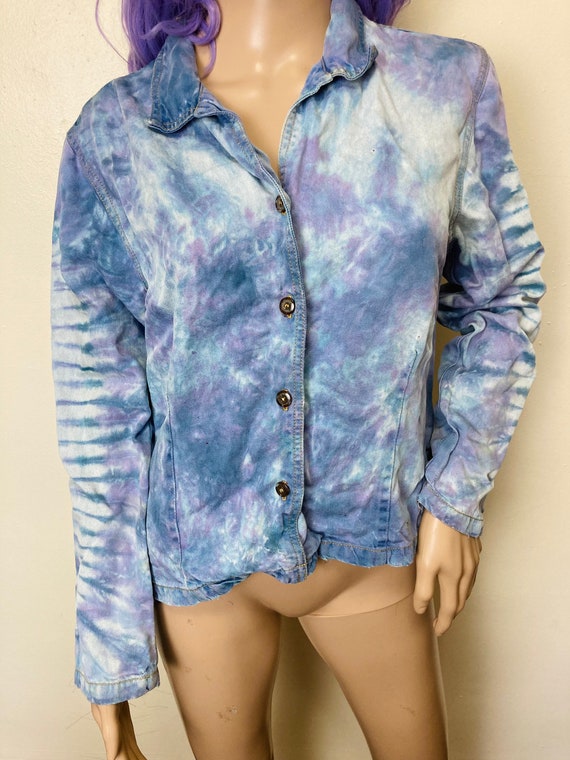 Dyed Chambray Vintage 90s Cropped Denim Jacket - image 8