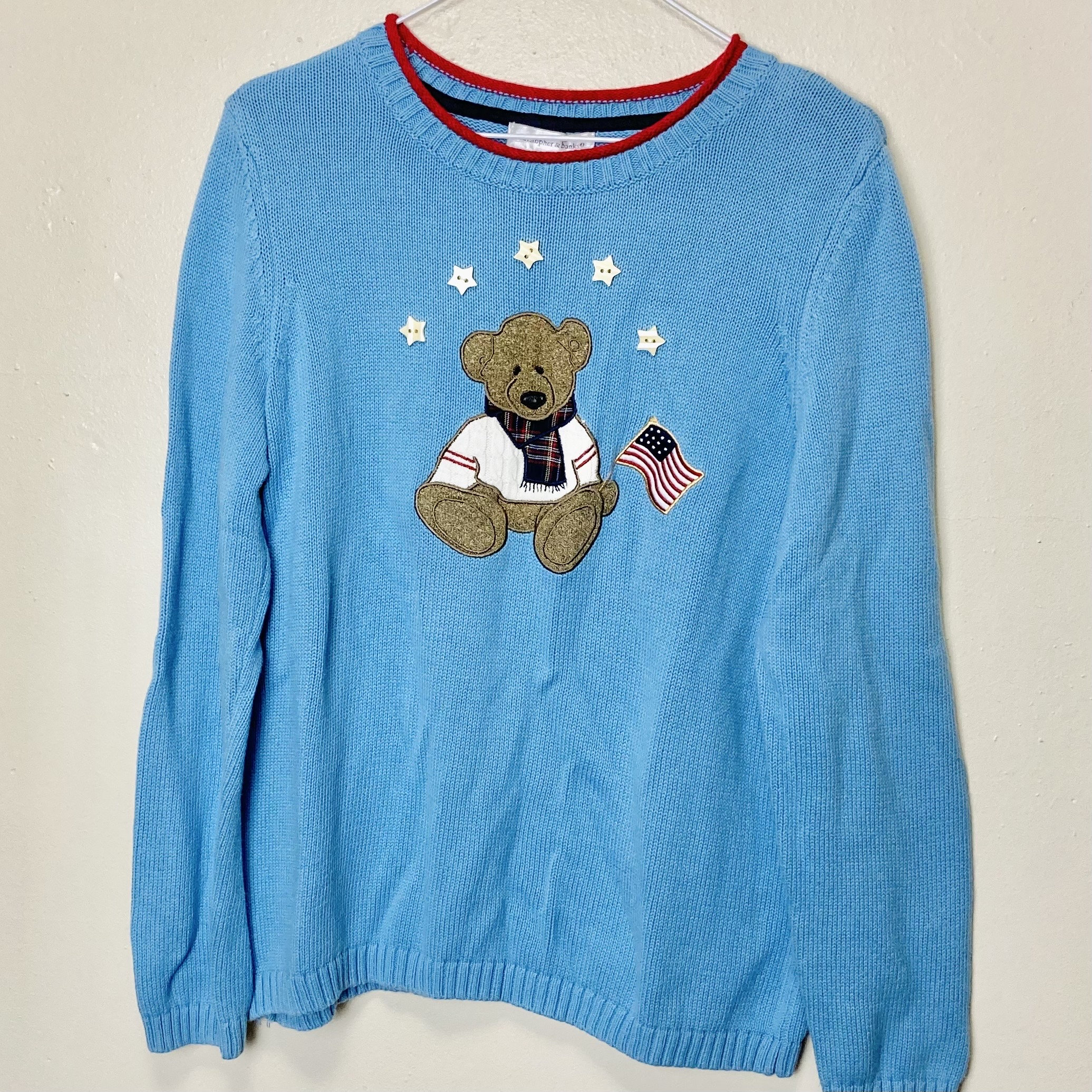 トップス t46 90s usa made hug bear swheater American Teddy Bear Vintage 90s Cotton Polo Vibes Pullover
