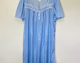 Vintage 80s Periwinkle Blue Plus Size Lingerie Nightgown XL