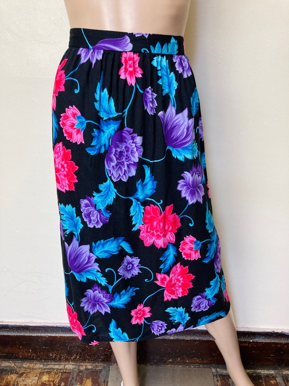 Candy Colored Floral Vintage 80s Plus Size Midi S… - image 7