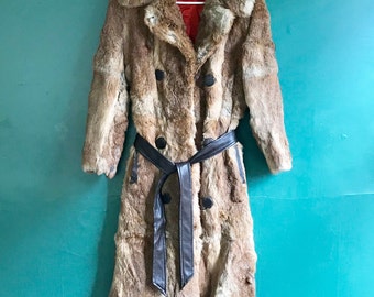 Vintage 70s Rabbit Fur Trench Coat