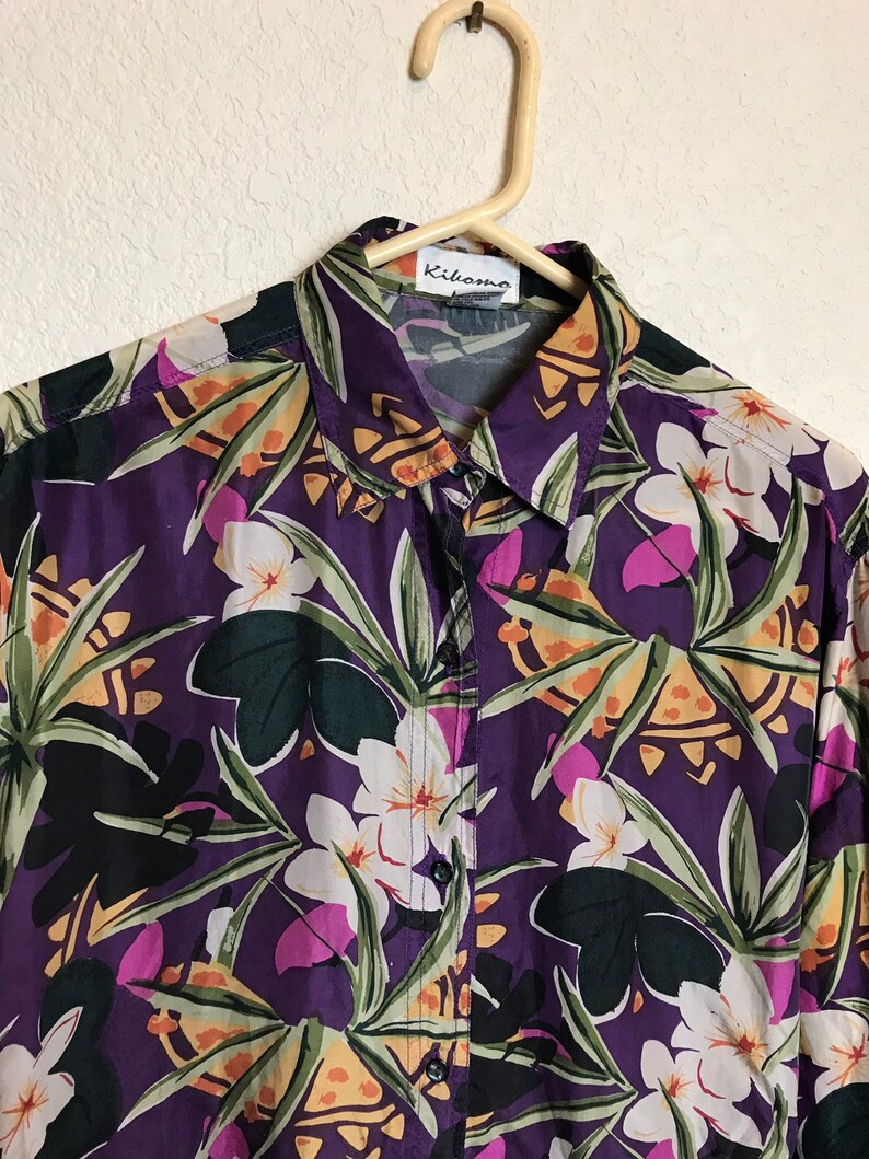 Vintage 1980s Jewel Tone Floral Silk Button Down Blouse