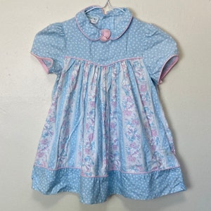 Pastel Peter Pan Collared Vintage Toddler Girls Puff Sleeve Dress image 1