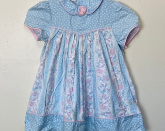 Pastel Peter Pan Collared Vintage Toddler Girls Puff Sleeve Dress