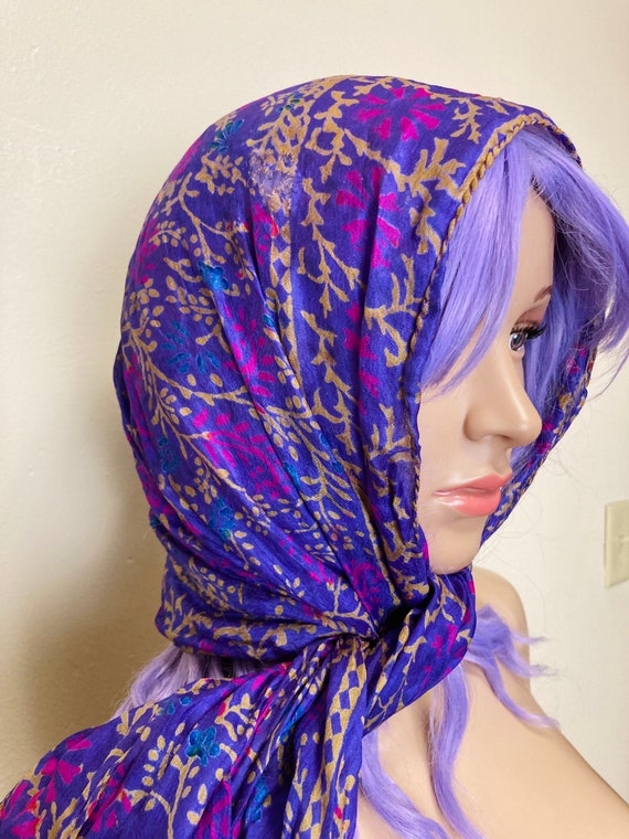 Violet Dyed Vintage Pure Silk Vibrant Oversize Sc… - image 5