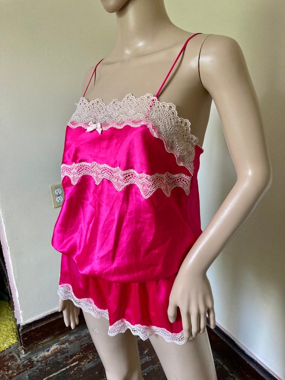 Hot Pink Lacy Satin Lingerie Loungewear Camisole … - image 6