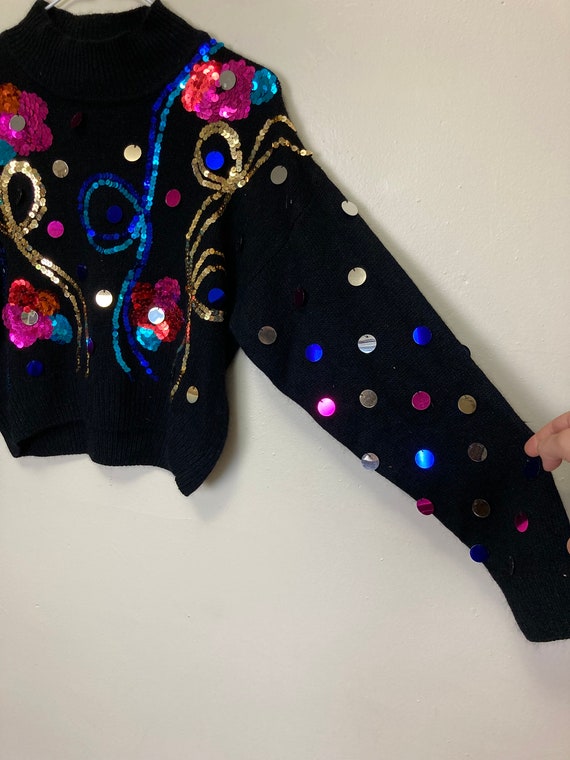 Silk and Angora Sequin Vintage 80s Cropped Sweater - image 4
