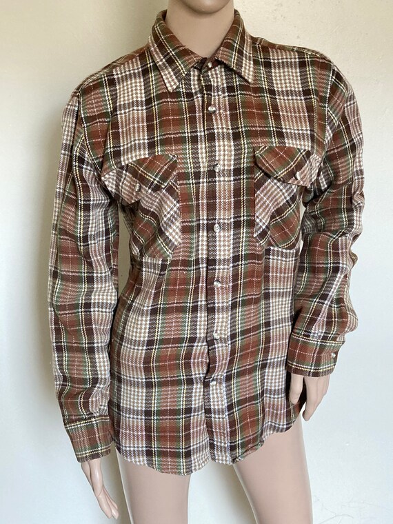 Western Plaid 70s Vintage Unisex Brown Shirt - image 2