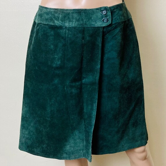 Green Leather Vintage 80s Anne Klein Wrap Skirt