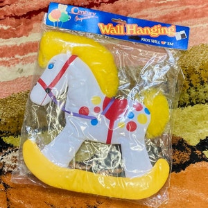 Rocking Horse Vintage 80s Deadstock Kids Plushy Wall Hanging