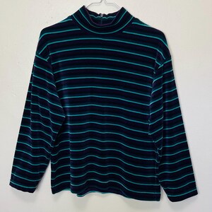 Chunky Velour Vintage 90s Jewel Tone Striped Boxy Turtleneck Top