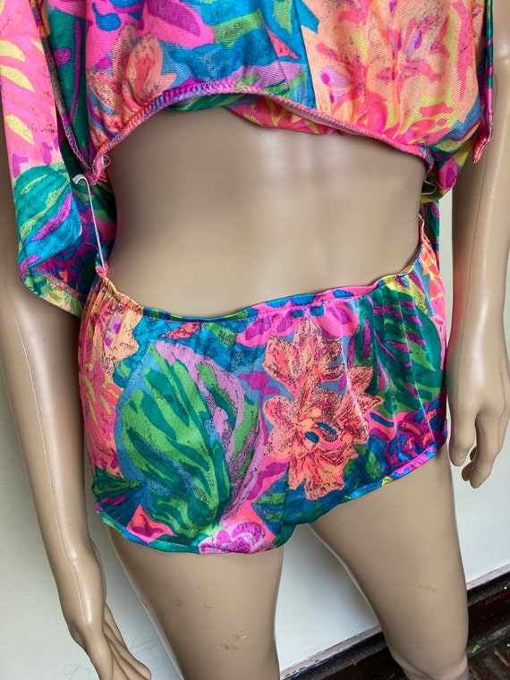 Neon 80s Abstract Floral Mini Dress Swimsuit with… - image 8