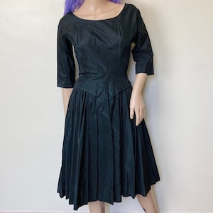 Mid Century 50s Vintage Full Skirt Little Black Formal Dress