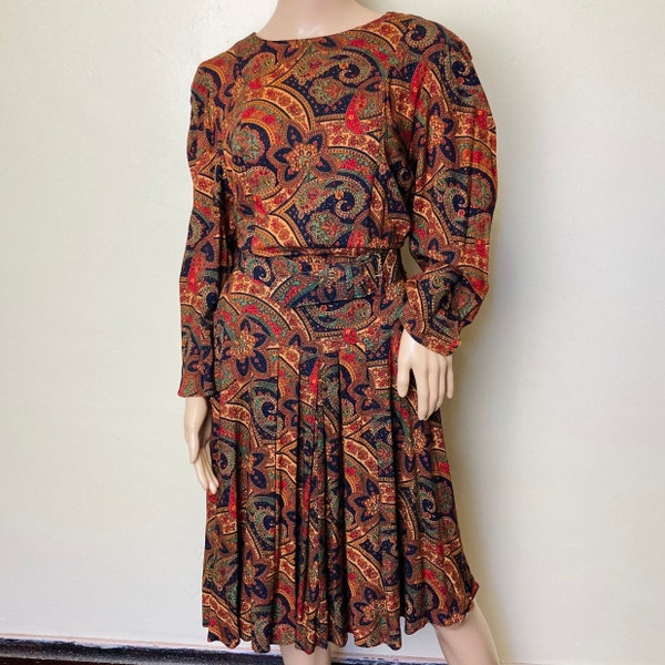 Fall Paisley Vintage 90s Belted Midi Dress