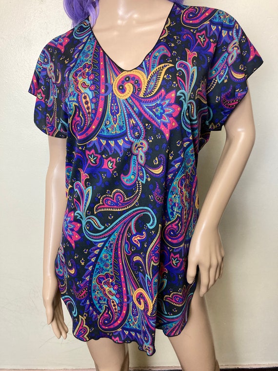 Jewel Tone Paisley Vintage 80s Mini Nightgown - image 2