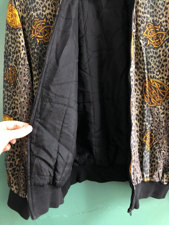 Vintage 80s Pure Silk Leopard Print Bomber Jacket - image 6