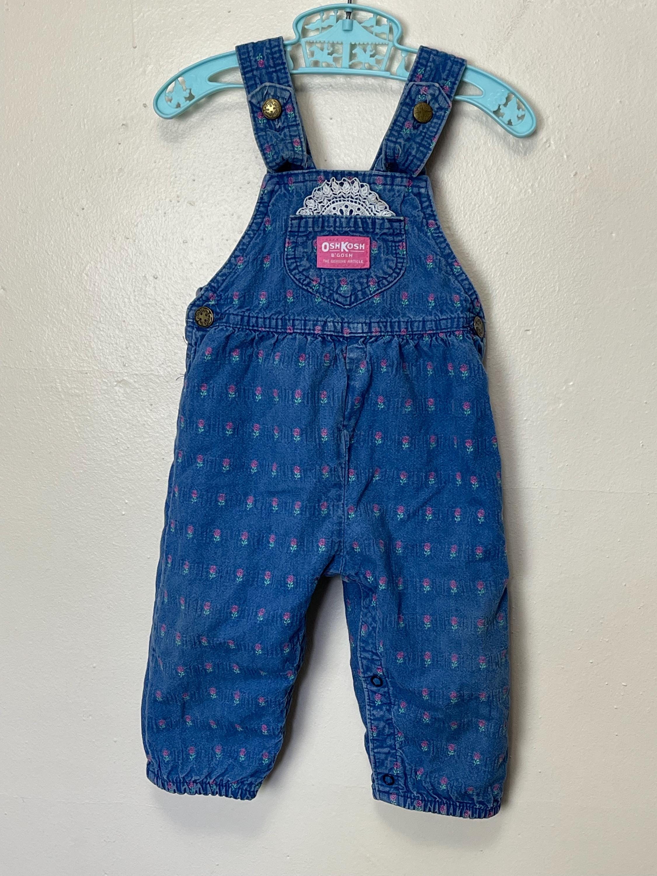 Oshkosh Blue and Pink Floral Denim Vintage Kids Overalls 18M
