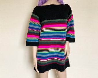 Free People Neon Stripe Boatneck A-Line Mini Sweater Dress