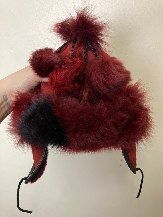 Vintage rabbit fur hat with fur Pom Poms Silver Rabbit Fur Beanie With Fox Pom Pom, Real Fur Hat  main image 4