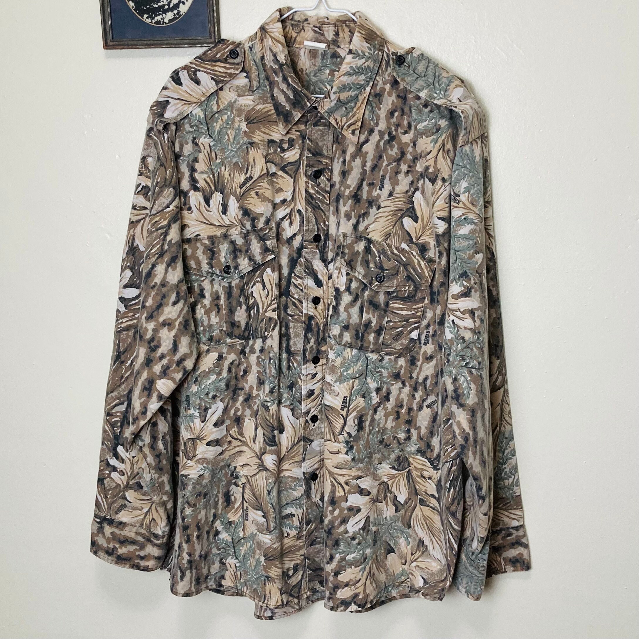 Chemise De Chasse Vintage Mossy Oak - Taille L - Camouflage Forêt/Brun - Polyester - Années 90 - Occasion