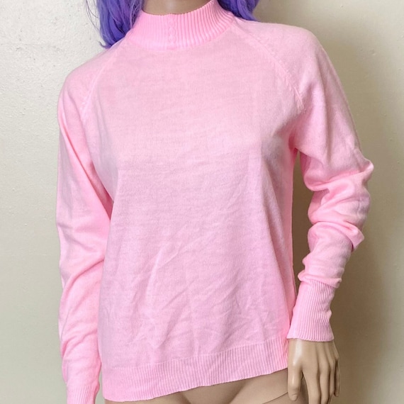 Pastel Pink 70s Mockneck Knit Sweater - image 1