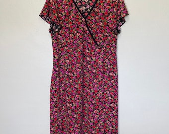 Pink and Red Floral Vintage 90s Crossover Maternity Dress