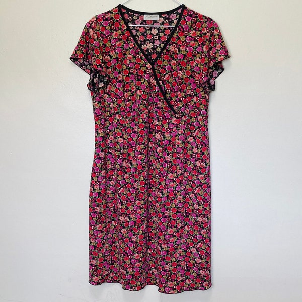 Pink and Red Floral Vintage 90s Crossover Maternity Dress