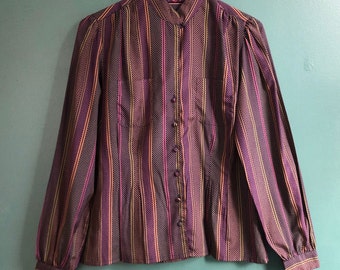 Vintage 70s Fitted Button Down Striped Blouse