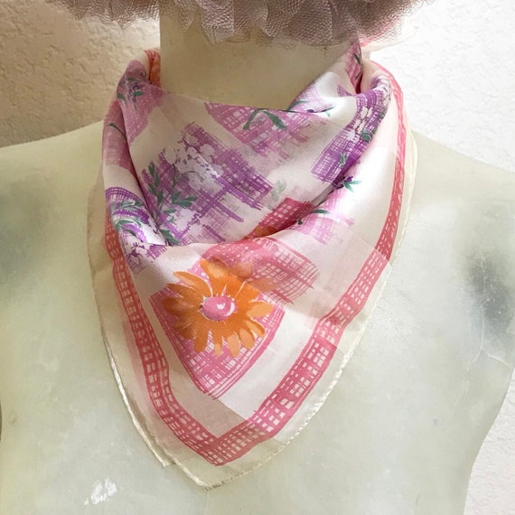 Pure Silk Vintage 1990s Pastel Sheer Floral Scarf